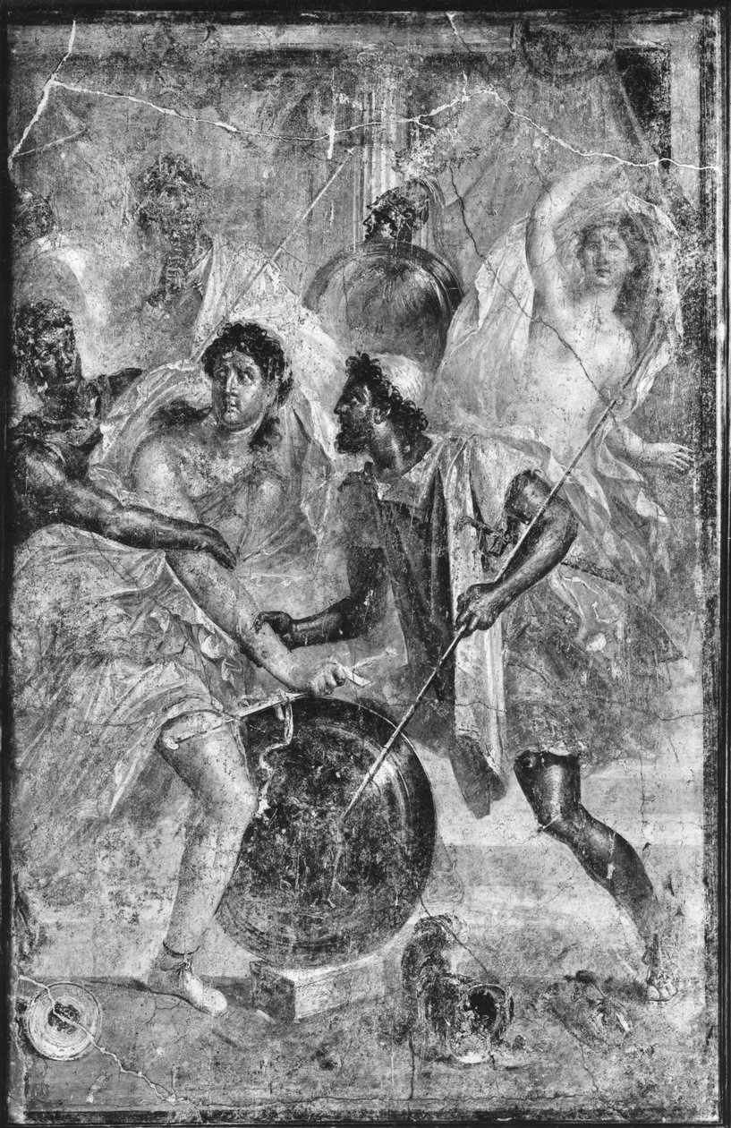 Ulisses i Diomedes rozpoznający Achillesa w przebraniu żeńskiej Pyrry wśród Cór Likomedesa pod Skyros, z Pompei autorstwa Roman
