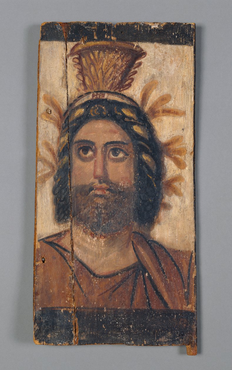 Panel z Malowanym Wizerunkiem Serapisa w złotej koronie Kalathos, 180-200 ne (tempera na drewnie) autorstwa Roman Period Egyptian