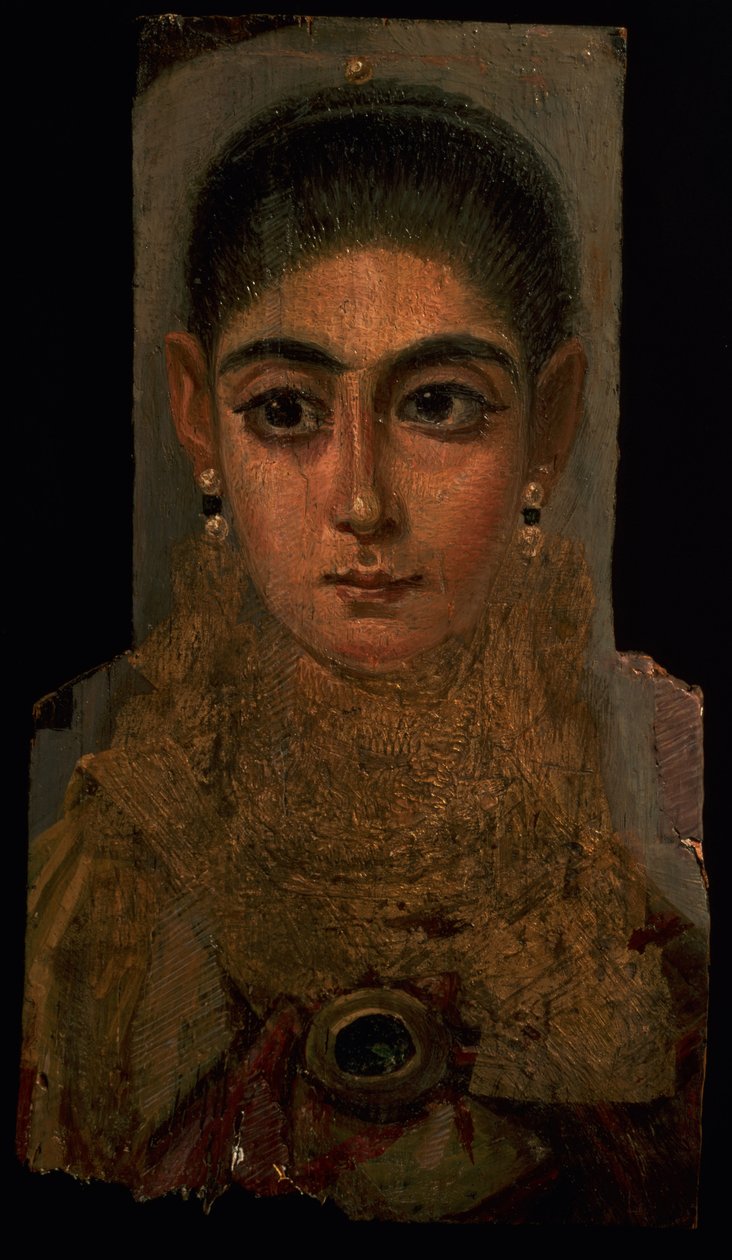 Portret kobiety w złotym pektorale, dekoracja nagrobna, z Fajum, 120-130 ne (wosk enkaustyczny i farba na drewnie) autorstwa Roman Period Egyptian