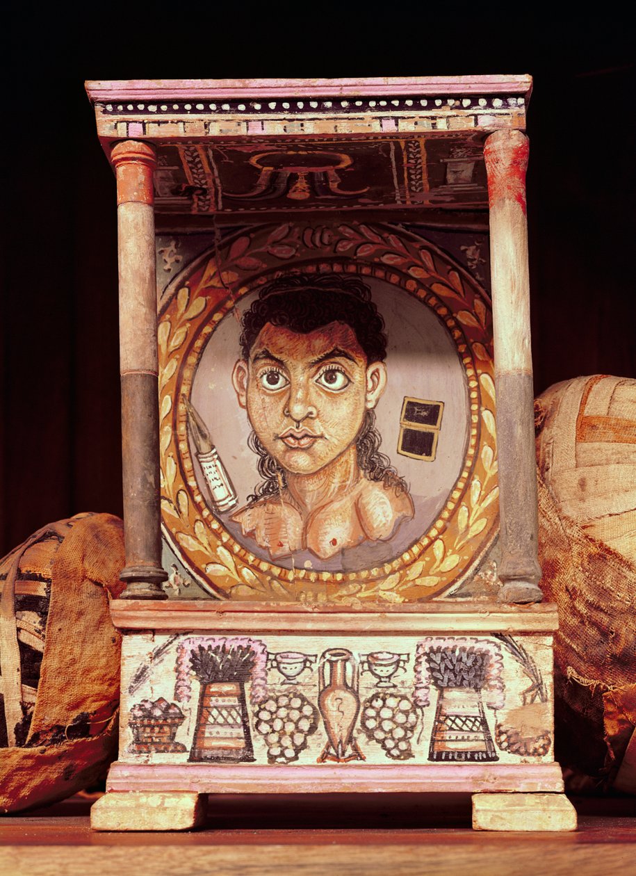 Portret młodej dziewczyny z ofiarami (tempera na panelu) autorstwa Roman Period Egyptian