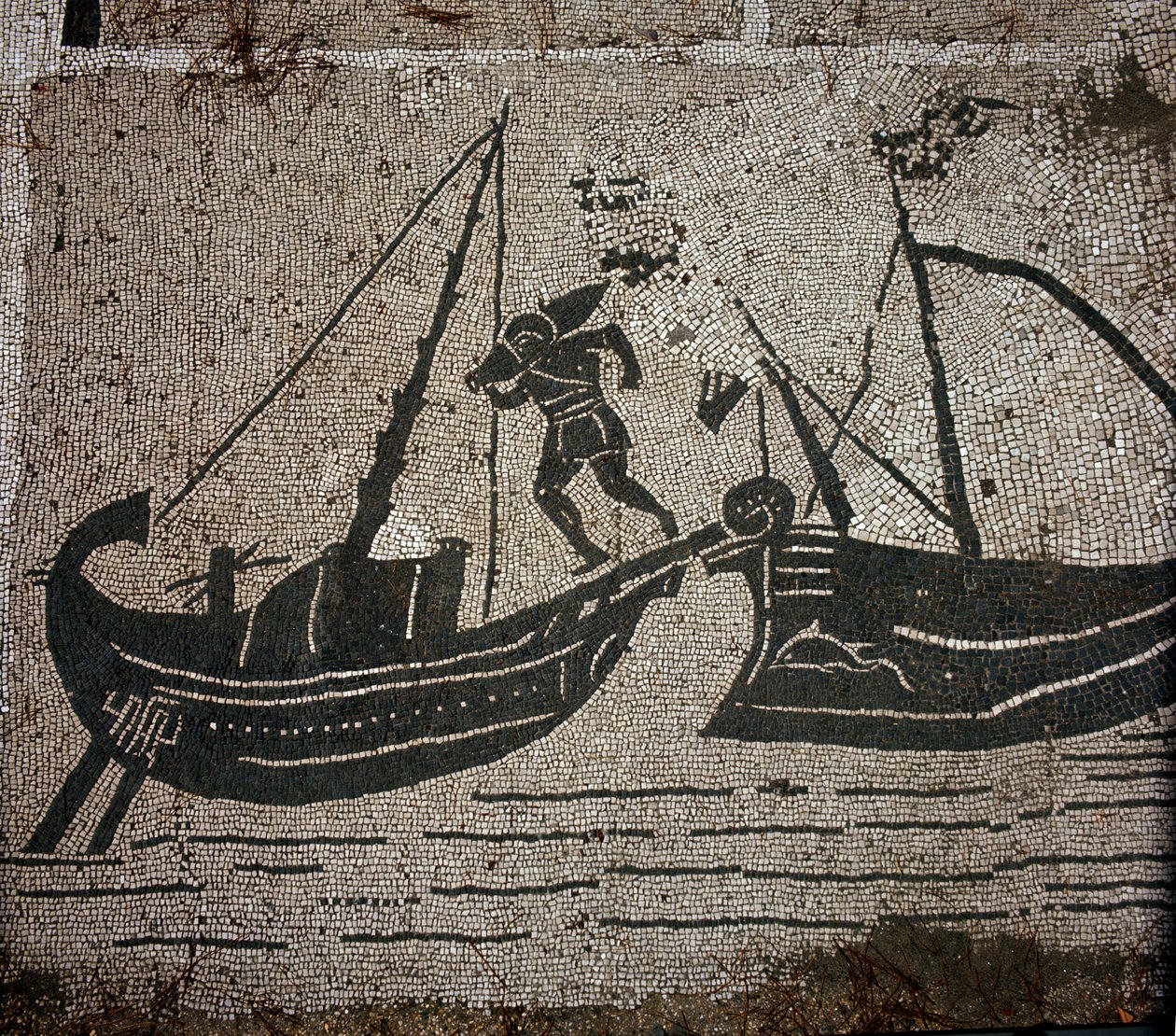 Starożytna Ostia (Ostia). Place des Corporations. Mozaika Sabratha Seafarers Corporation. Załadunek towarów na statek. autorstwa Roman