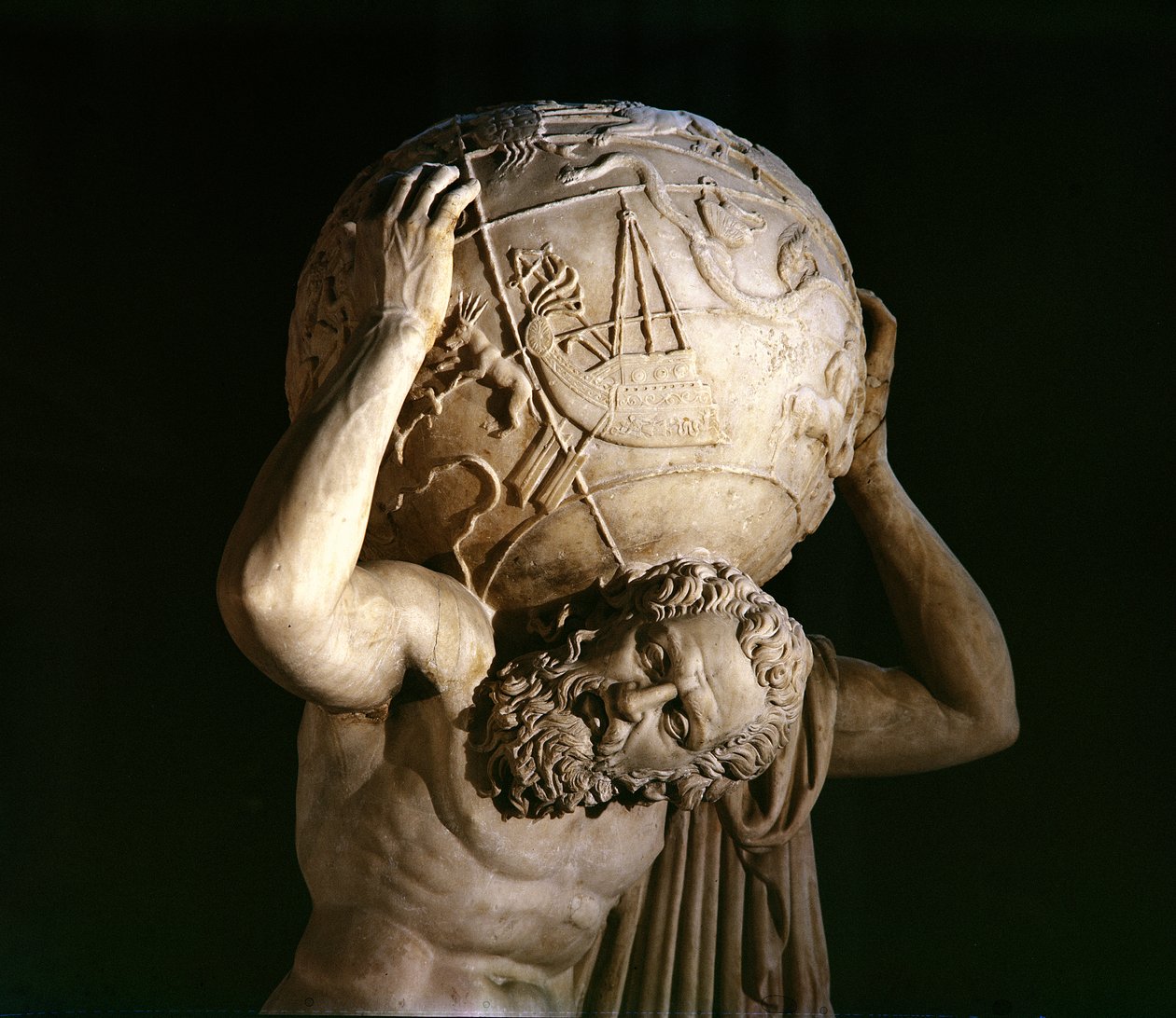 Atlas, kopia greckiego oryginału hellenistycznego (marmur) (detal) autorstwa Roman