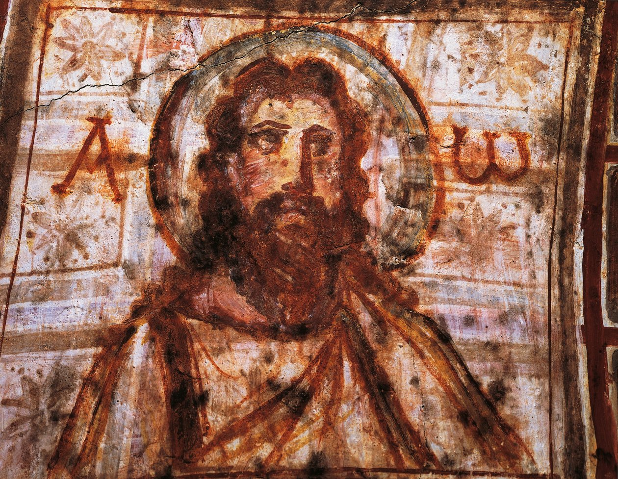 Popiersie Chrystusa, Katakumby Kommodilli, Rzym (fresk) autorstwa Roman