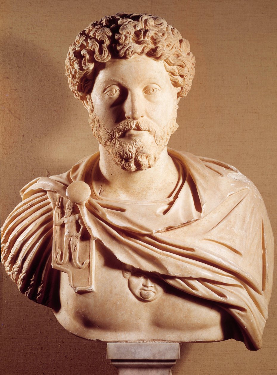 Popiersie Marca Aurele (121-180 AD), cesarza rzymskiego, Paryż, Luwr autorstwa Roman