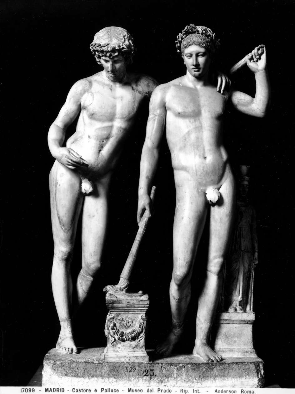 Castor and Pollux lub Orestes and Pylades, grupa z San Ildefonso (marmur) (zdjęcie czarno-białe) autorstwa Roman