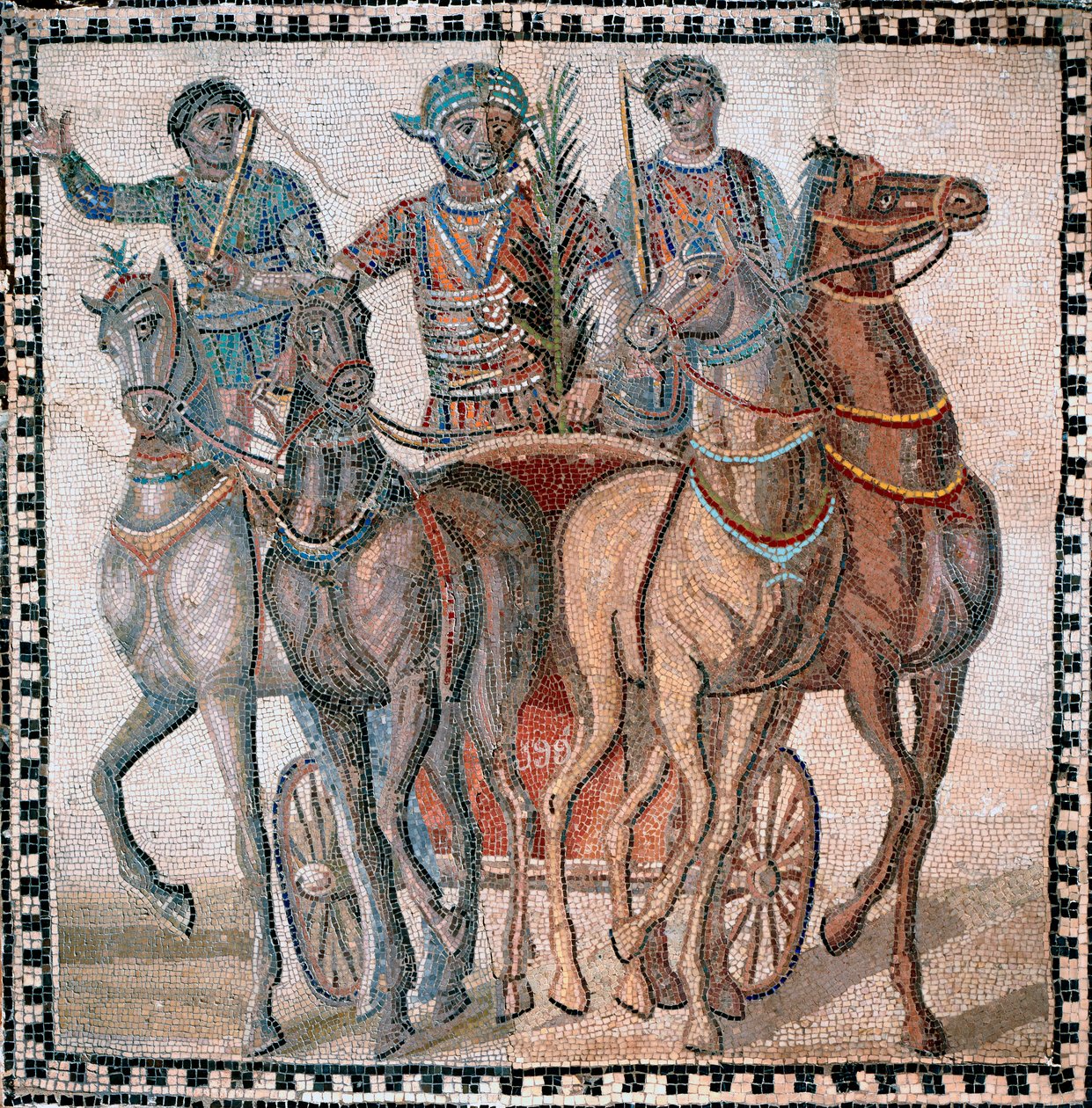 Wyścigi rydwanów, kierowcy w pozycji wyjściowej - Mozaika, III wiek autorstwa Roman