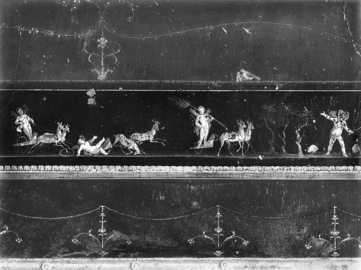 Cherubiny w gonitwie rydwanów, fryz z Oecus Casa dei Vettii (dom Vettii) ok. 50-79 r. autorstwa Roman