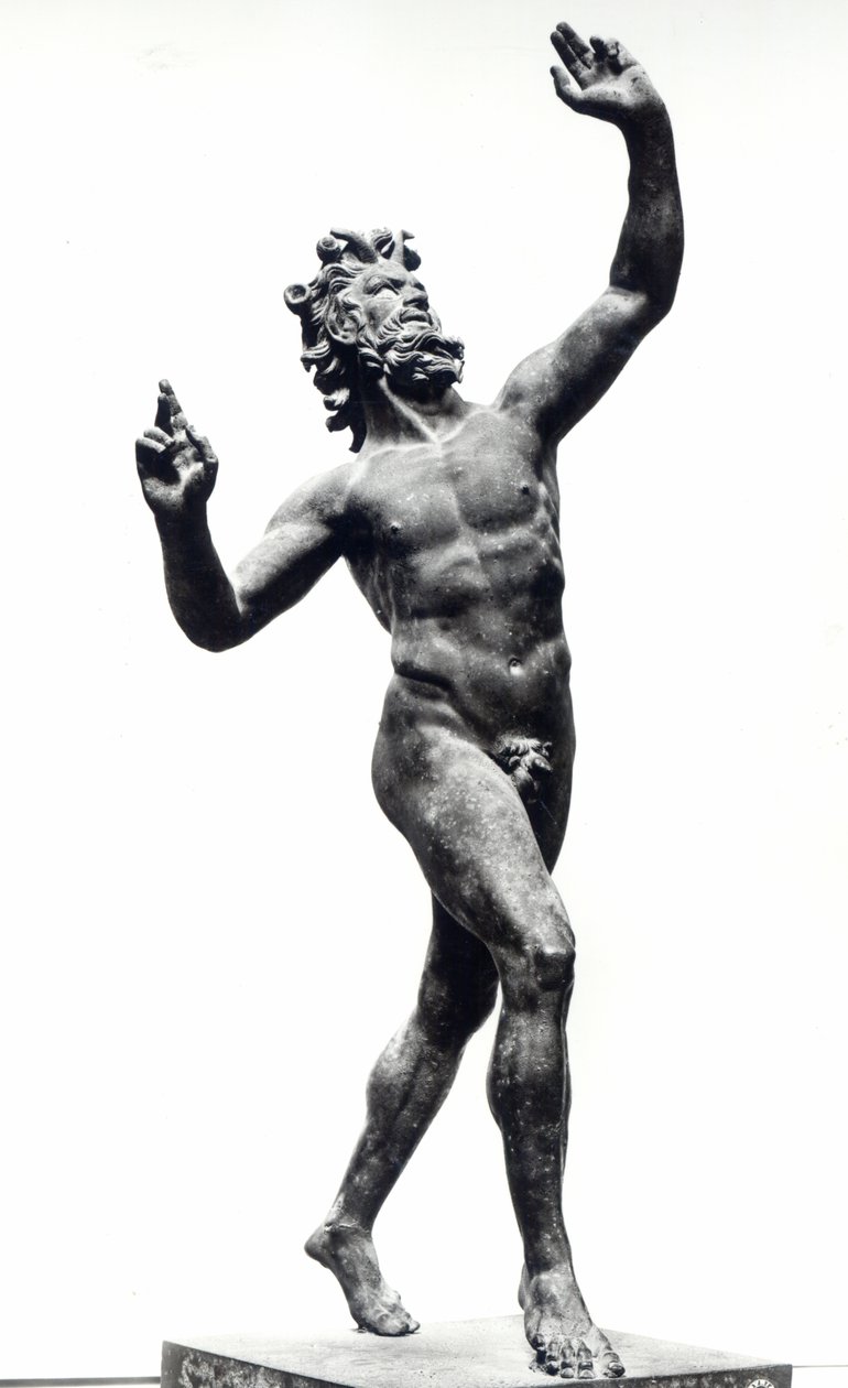 Tańczący Faun, z Domu Fauna, Pompeje (brąz) (zdjęcie czarno-białe) autorstwa Roman