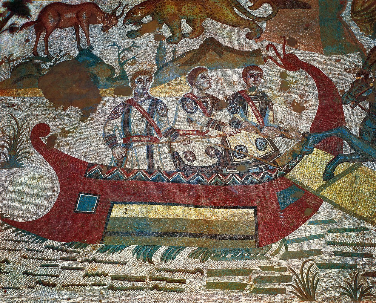 Detal z mozaiki Wielkiego Polowania, Villa Romana del Casale, Piazza Armerina, Sycylia, Włochy, IV wiek autorstwa Roman