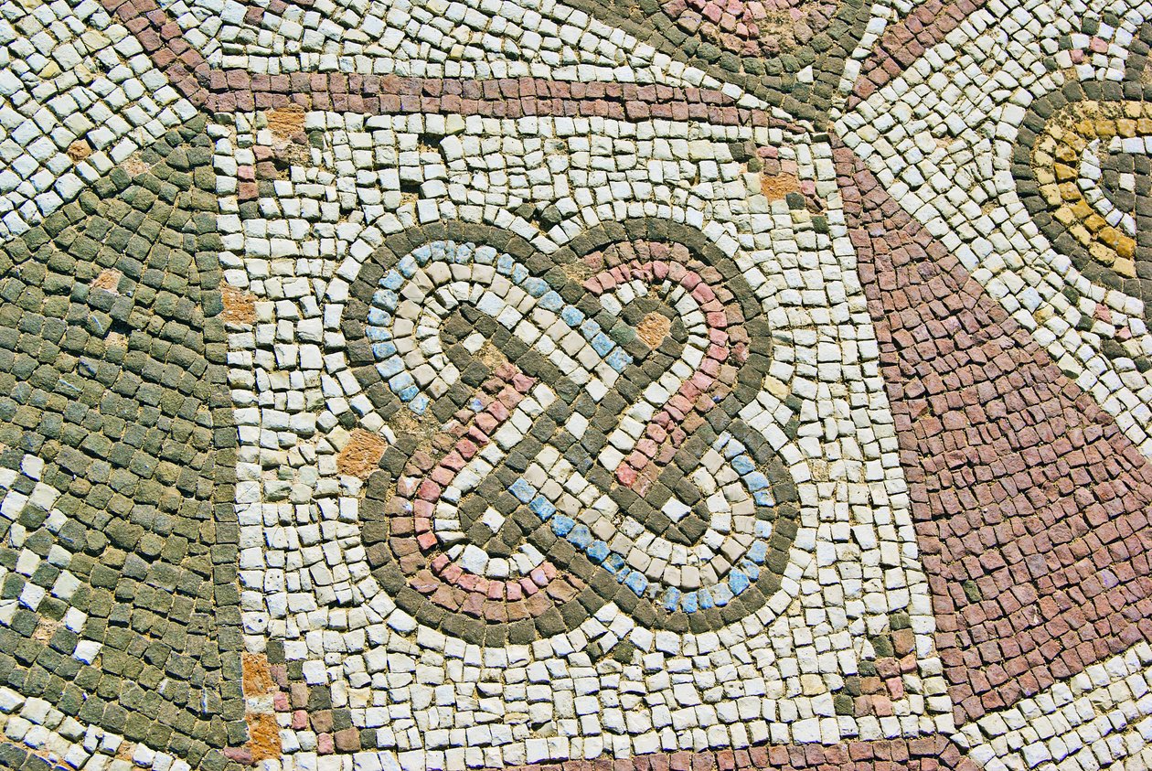 Fragment mozaiki Węzeł Gordyjski, Dom Tezeusza, Pafos, Cypr autorstwa Roman