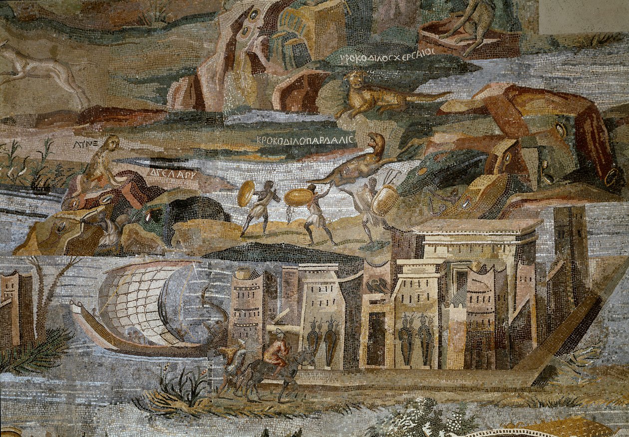 Fragment mozaiki nilotycznej Preneste (Palestrina) z sanktuarium bóstwa Fortune Primigenia, 80 pne autorstwa Roman