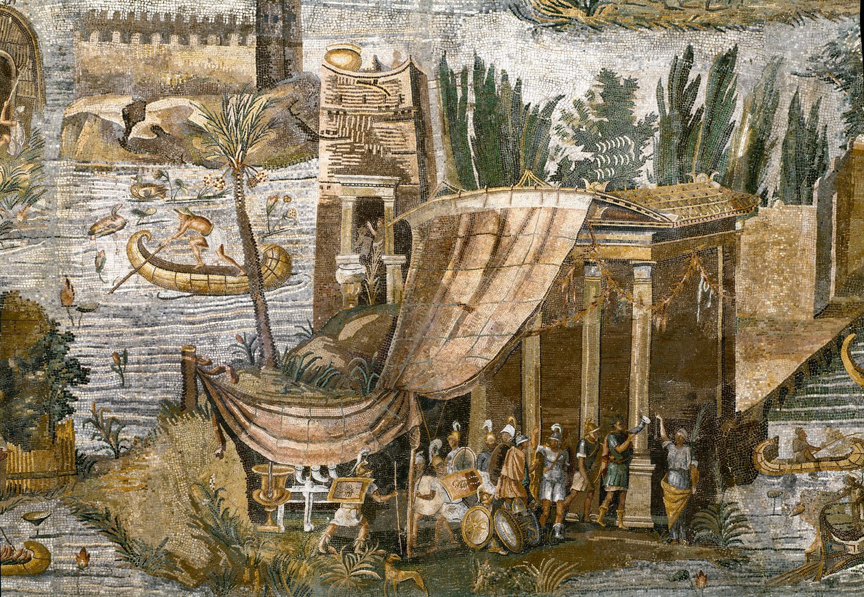 Fragment mozaiki nilotycznej Preneste (Palestrina) z sanktuarium bóstwa Fortune Primigenia, 80 pne autorstwa Roman