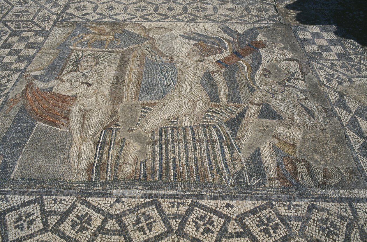 Diana i Akteon, z podłogi „Dom Wenus procesji” (mozaika) autorstwa Roman