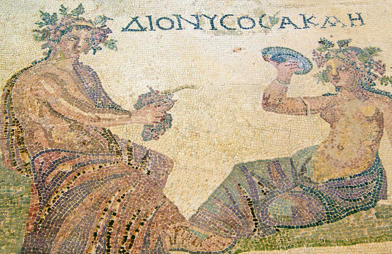 Dionizos doradzający nimfie Akme, Dom Dionizosa, Pafos, Cypr (mozaika) autorstwa Roman