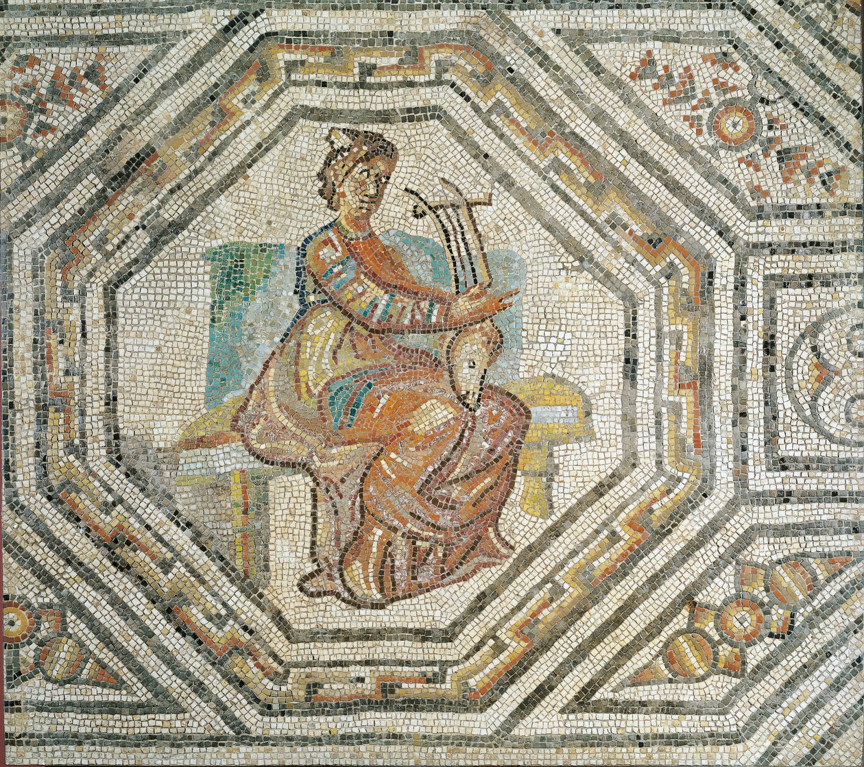 Erato, muza poezji lirycznej, z Augusta Treverorum (mozaika) autorstwa Roman