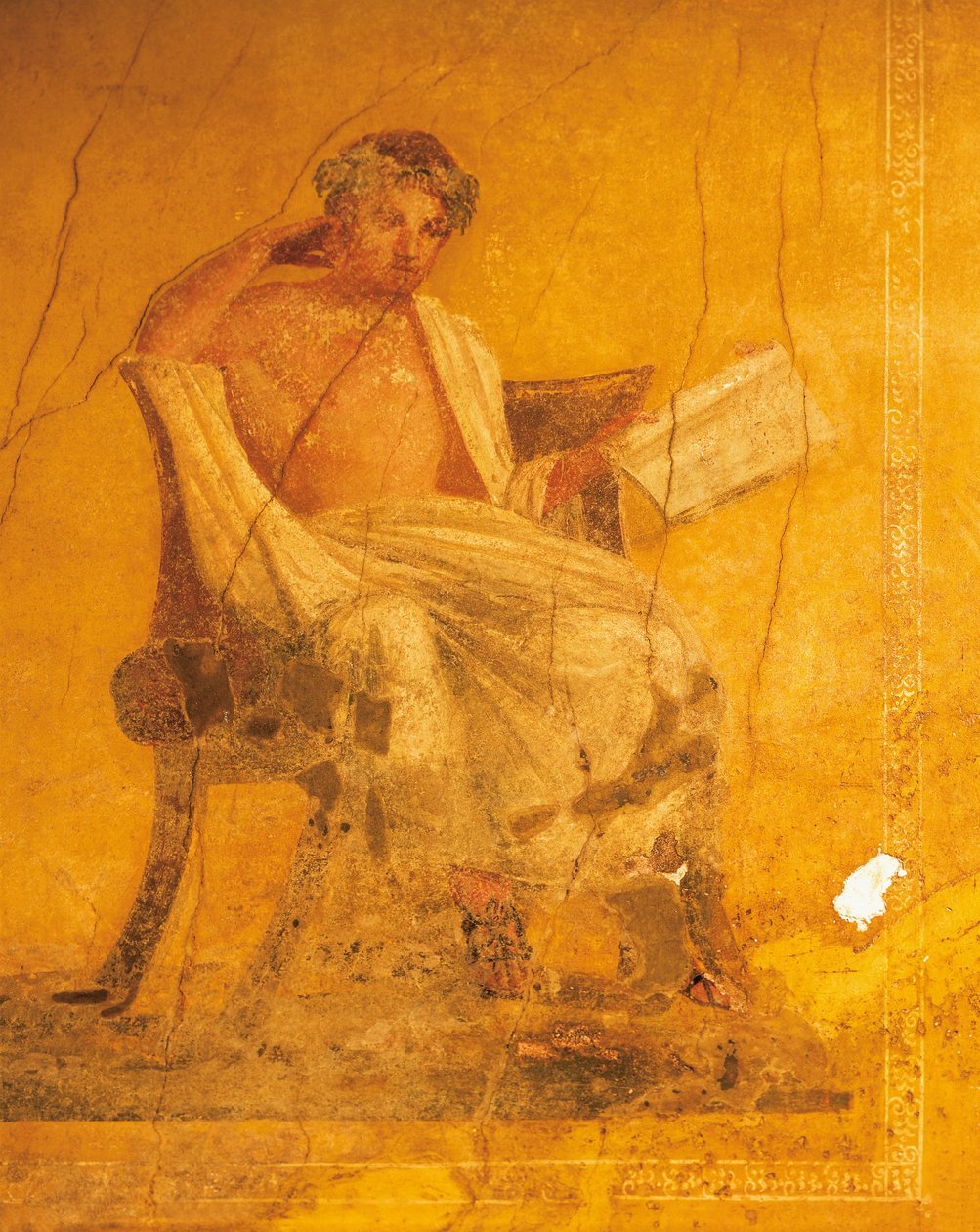 Fresk na żółtym tle przedstawiający greckiego poetę Menandera, z Domu Menandera, Pompeje, Kampania, cywilizacja rzymska autorstwa Roman