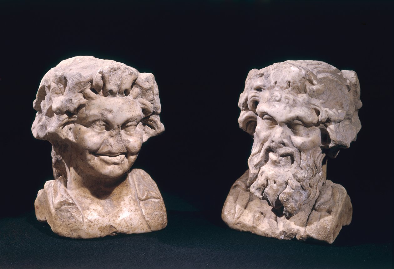 Głowa Bachusa i satyr z hermatycznego filaru autorstwa Roman
