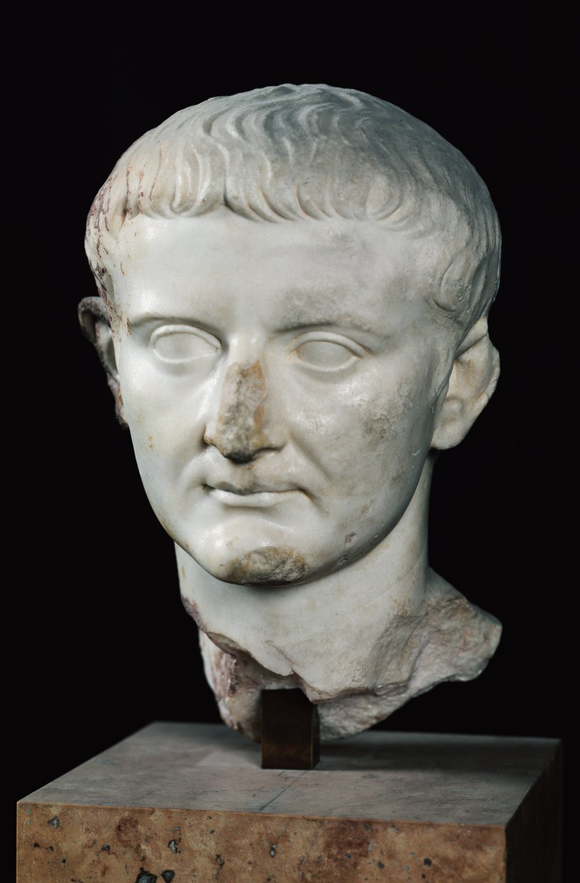 Głowa Tyberiusza (ok.42 BC-37 AD) (marmur) autorstwa Roman