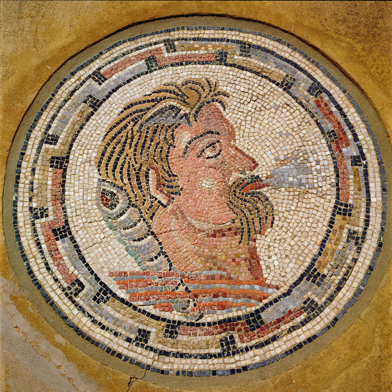 Głowa mężczyzny, mozaika rzymska z Domu Orfeusza, III wne (mozaika) autorstwa Roman