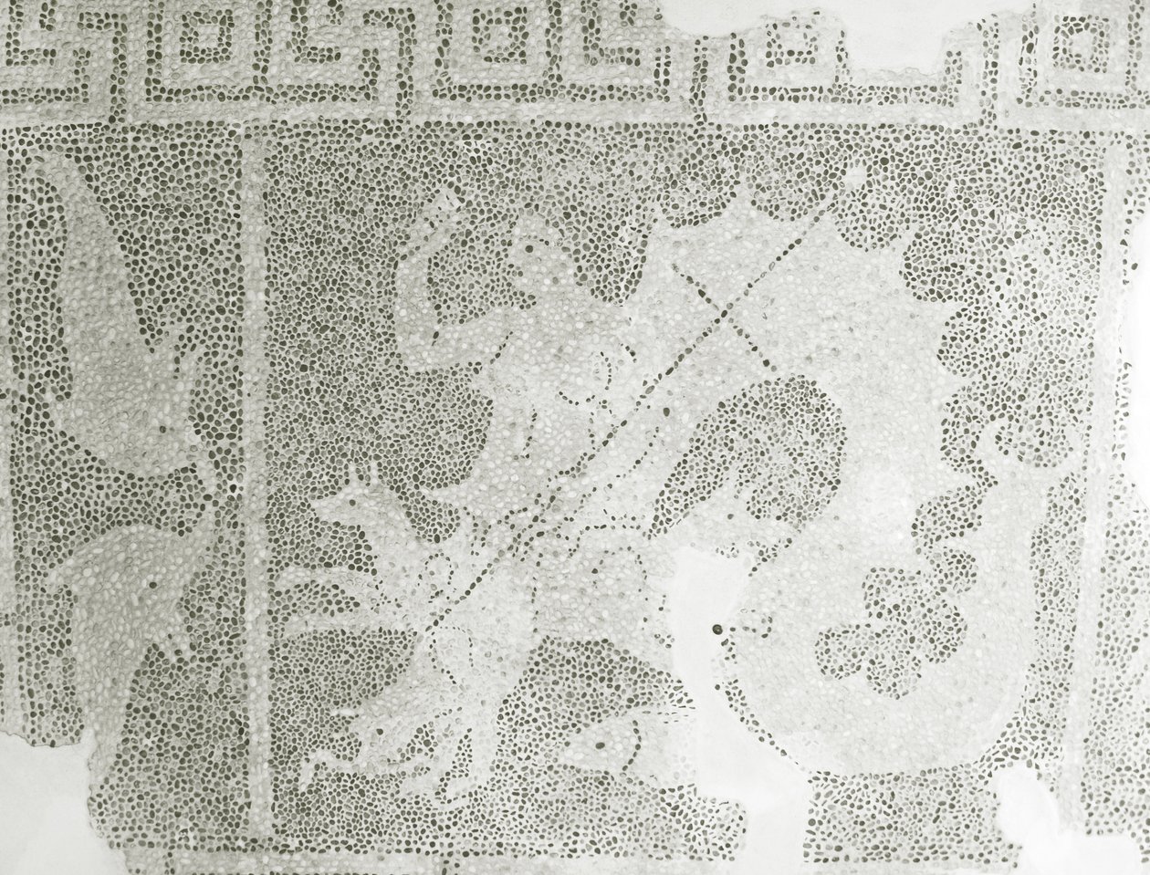 Hellenistyczny kamyk Mozaika Scylla i Charybdis strzegących cieśniny, szczegół Scylla. Dom Dionizosa, Pafos, Cypr mozaika autorstwa Roman