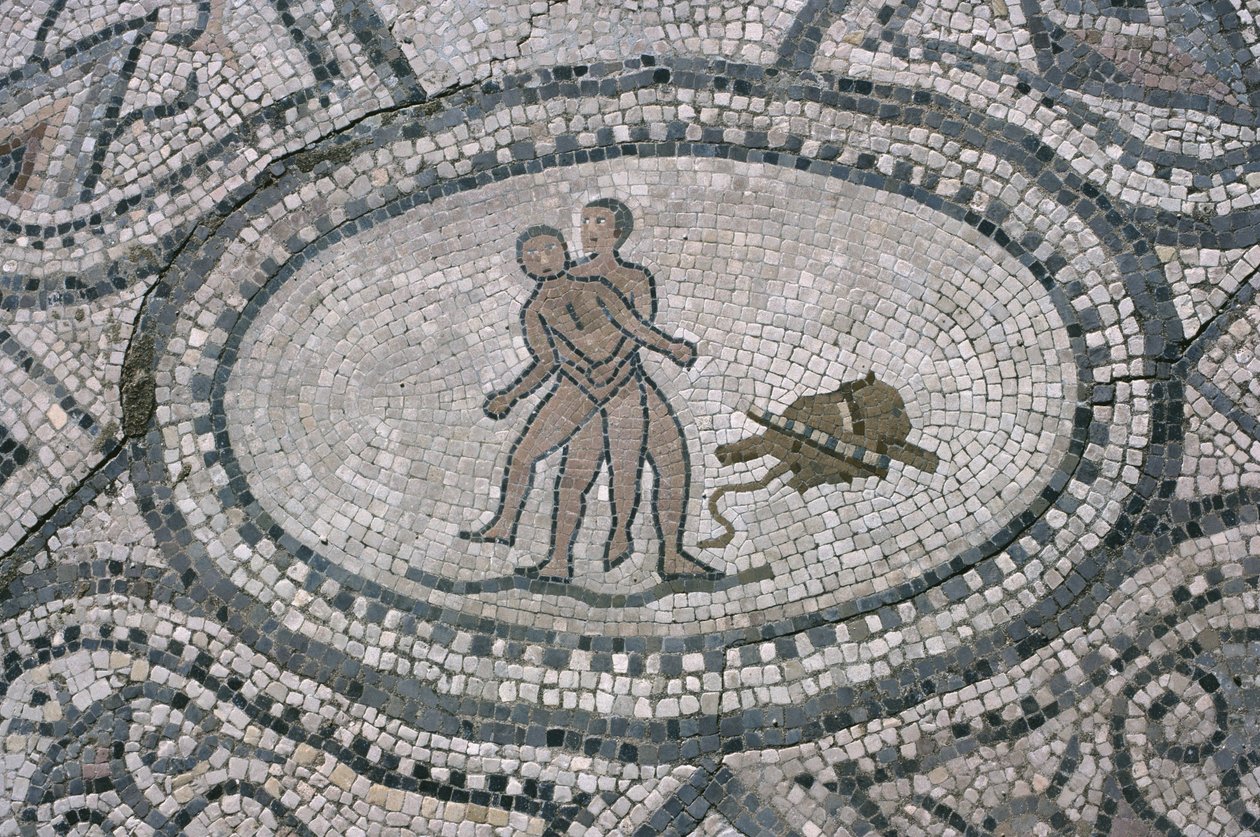 Herkules i Antaeus, z podłogi „Dom Herkulesa” (mozaika) autorstwa Roman