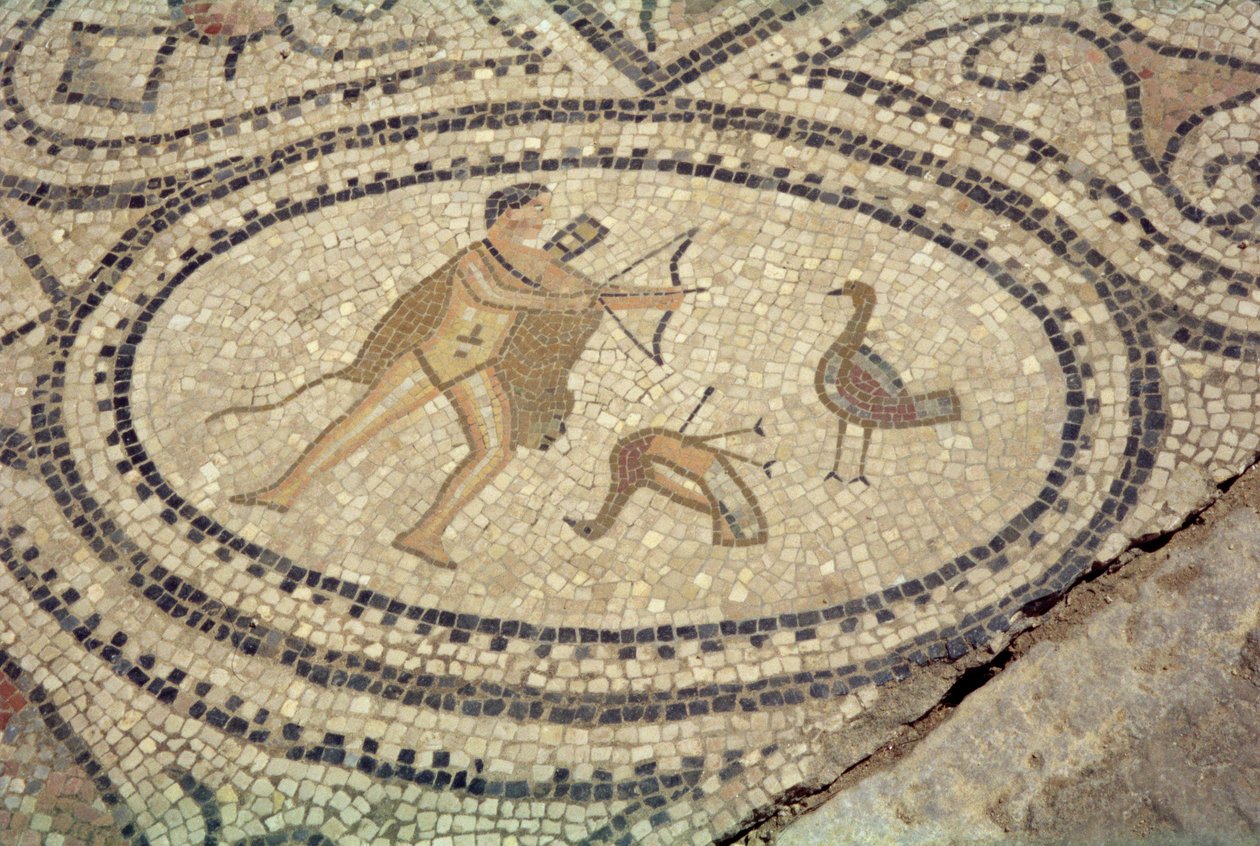 Herkules i ptaki stymfalijskie, z podłogi „Dom Herkulesa” (mozaika) autorstwa Roman