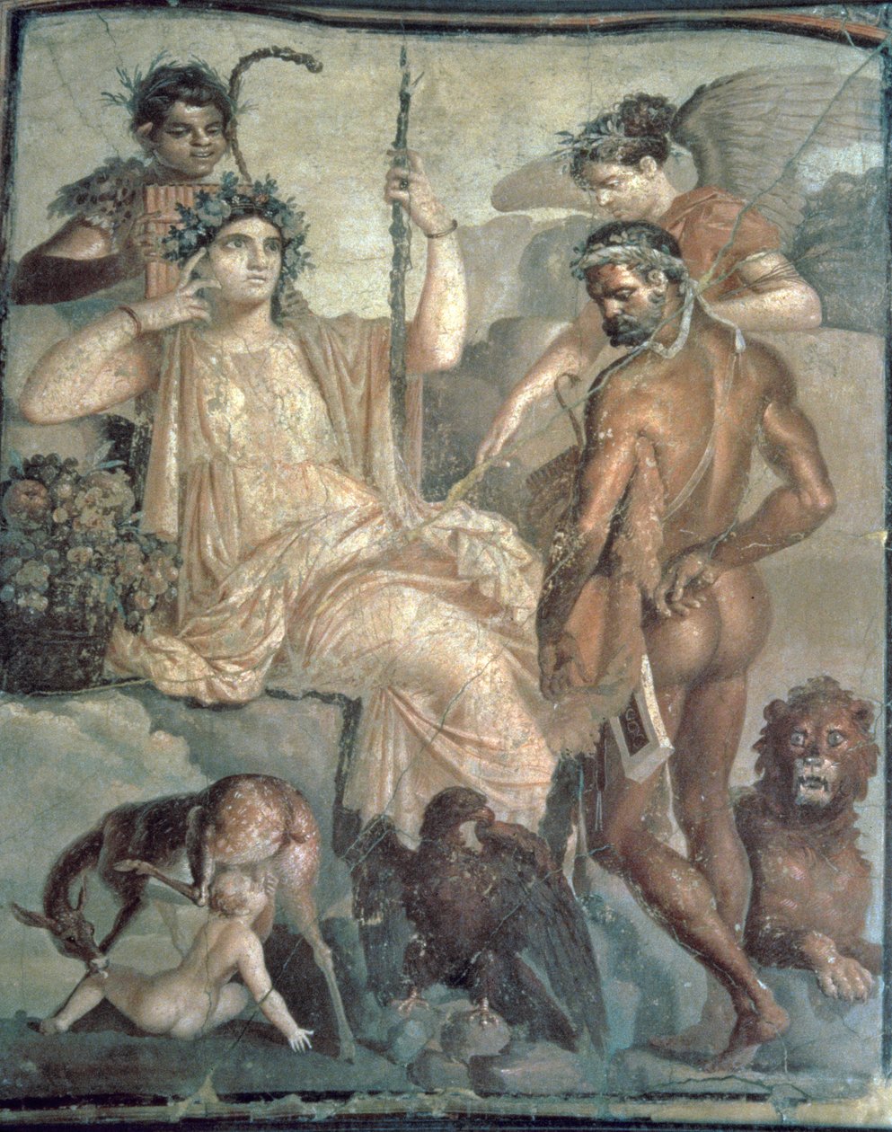 Herkules odkrywający Telefus, c.70 AD, Roman, usunięty z "bazyliki" w Herkulanum (malarstwo ścienne) autorstwa Roman