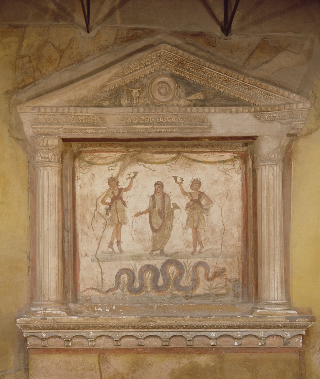 Kapliczka domowa, z Casa dei Vetti (Dom Vettii) (fresk na kamieniu) autorstwa Roman