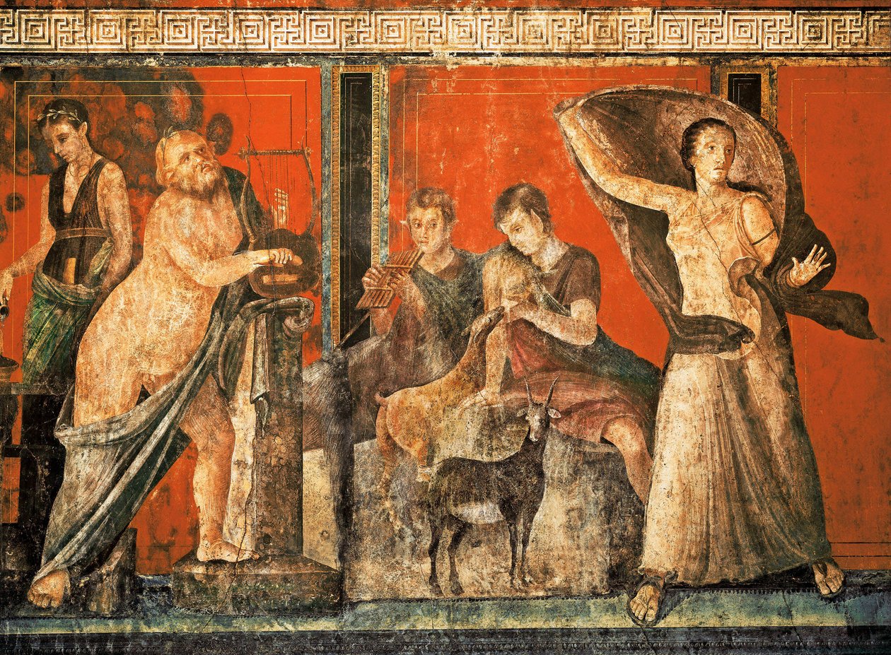 Obrzędy inicjacji kultu Dionizosa, fresk z Villa Dei Misteri autorstwa Roman