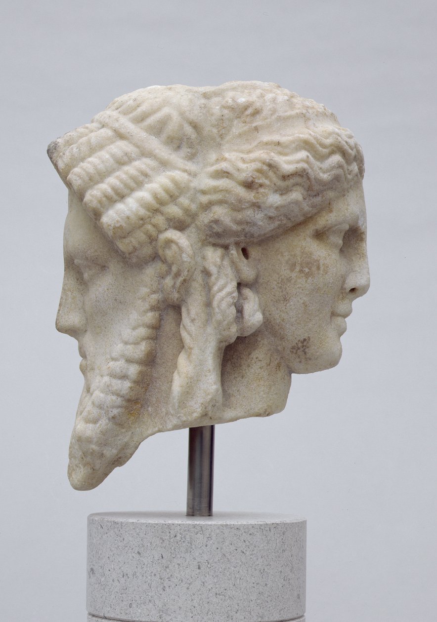 Głowa Janiform, prawdopodobnie Dionizosa i Apolla, ok. 30-50 ne (marmur) autorstwa Roman