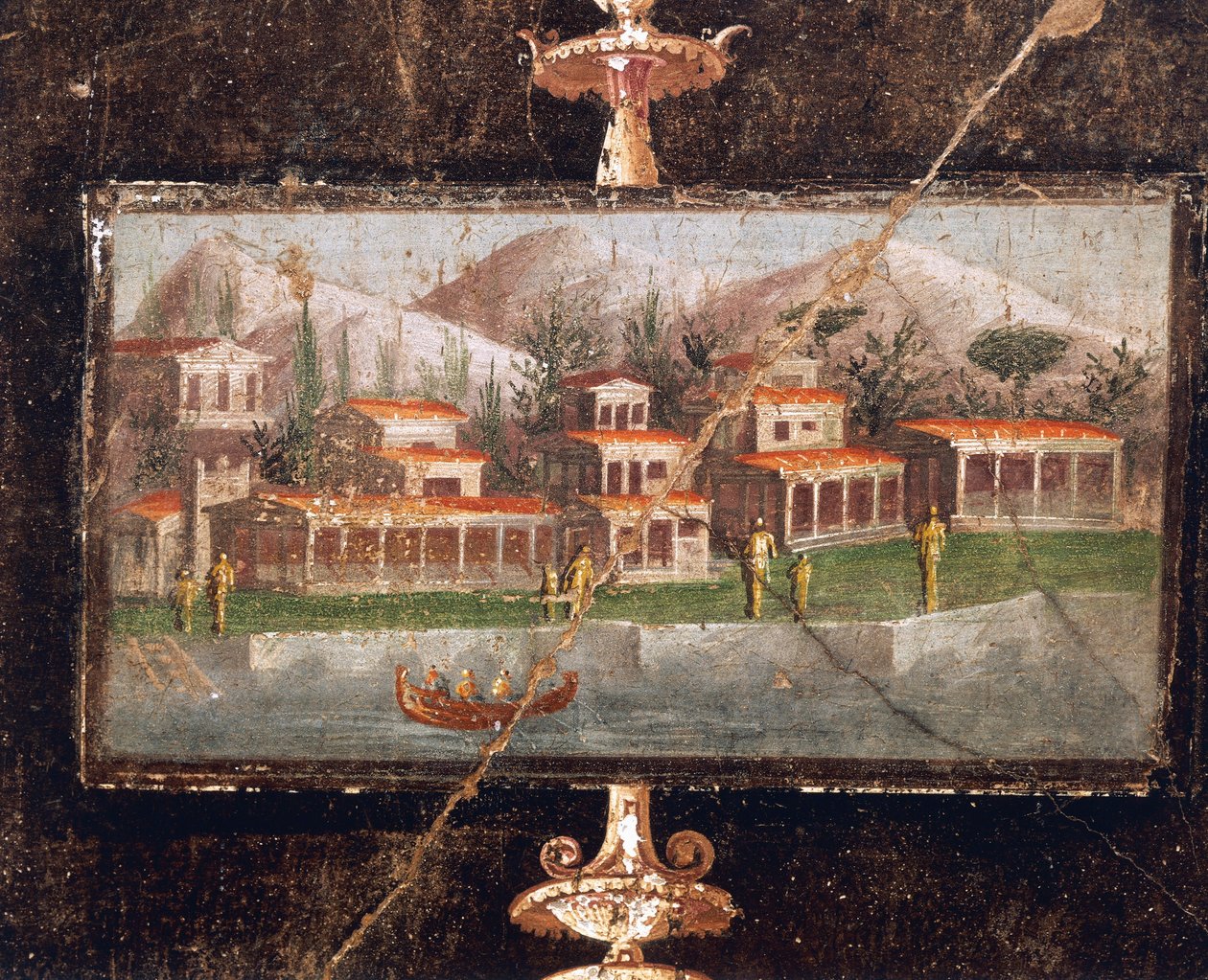 Krajobraz i architektura w malarstwie ściennym w tablinum, Dom Marco Lucrezio Fronto, Pompeje, Kampania, Cywilizacja rzymska autorstwa Roman