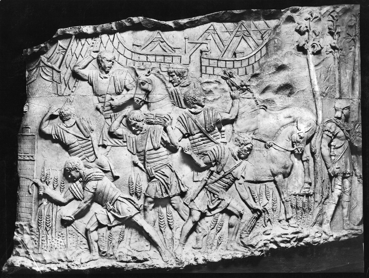 Legioniści zbierający jęczmień, odlew z kolumny Trajansa, 110-113 AD (tynk) autorstwa Roman