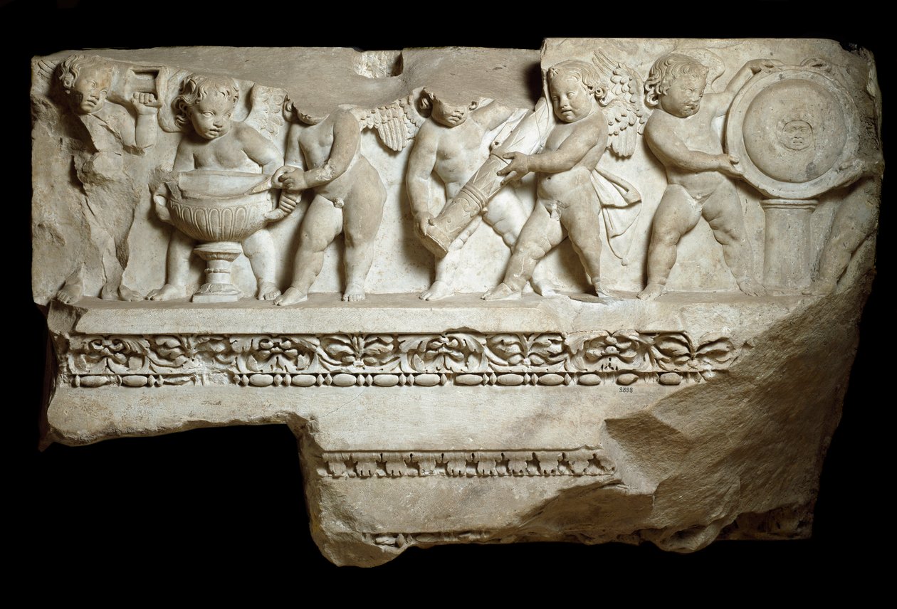 Miłość niosąca ramiona boga Marsa, II wiek (marmurowa płaskorzeźba) autorstwa Roman
