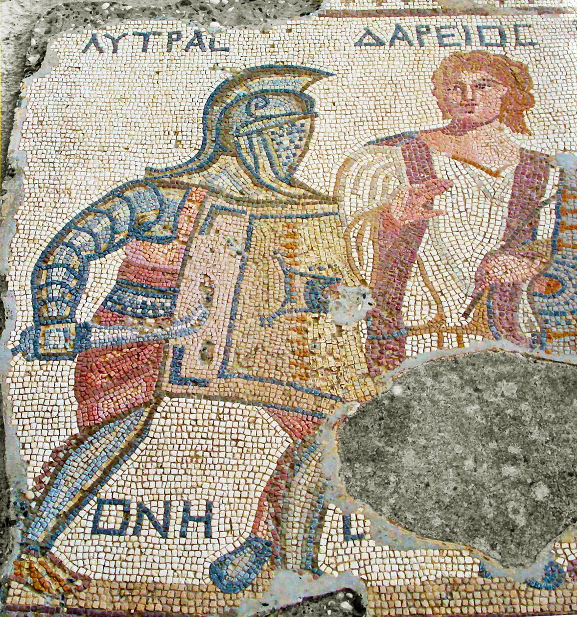 Lytras oddzielony od przeciwnika przez Dariosa, Dom Gladiatorów, Kourion, Cypr (mozaika) autorstwa Roman