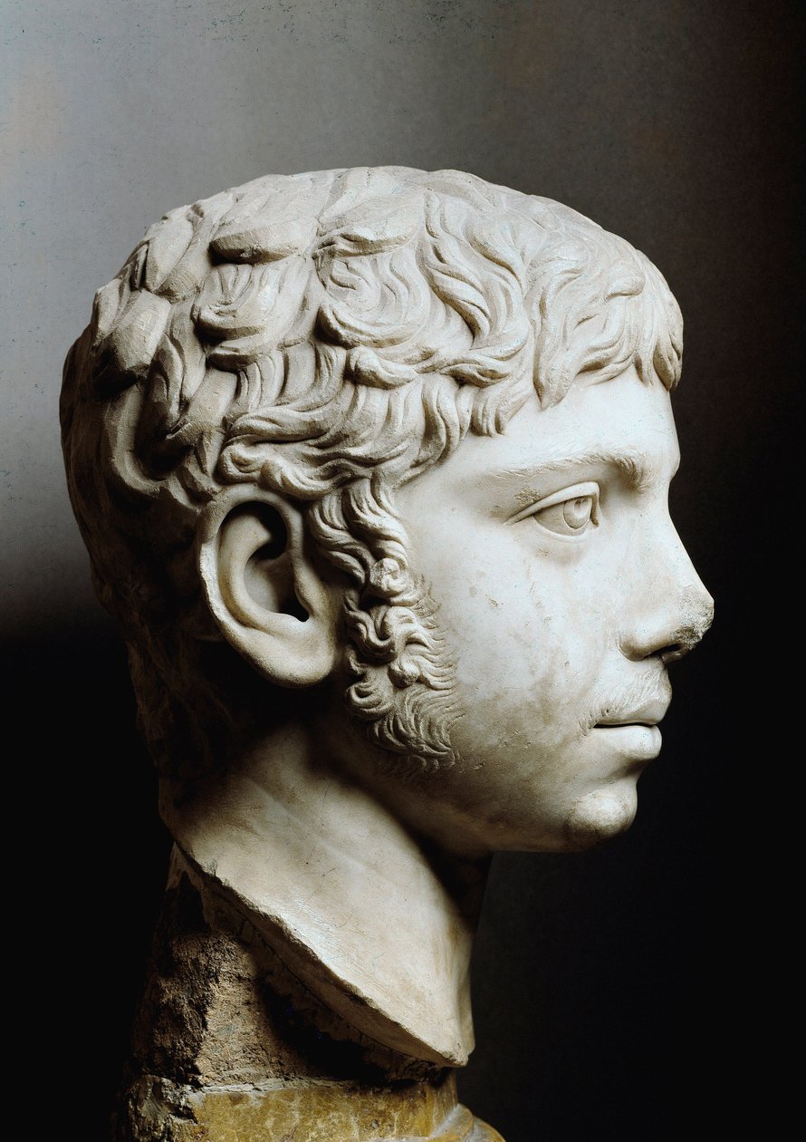 Marmurowa głowa Elagabala lub Heliogabalusa (Marcus Aurelius Antoninus lub Heliogabalus) (204-222 ne) - Rzym, Musei Capitolini - Głowa cesarza Elagabala (204-222) znanego również jako Heliogabalus (Varius Avitus Bassianus) - Rzeźba marmurowa - Musei Capito autorstwa Roman