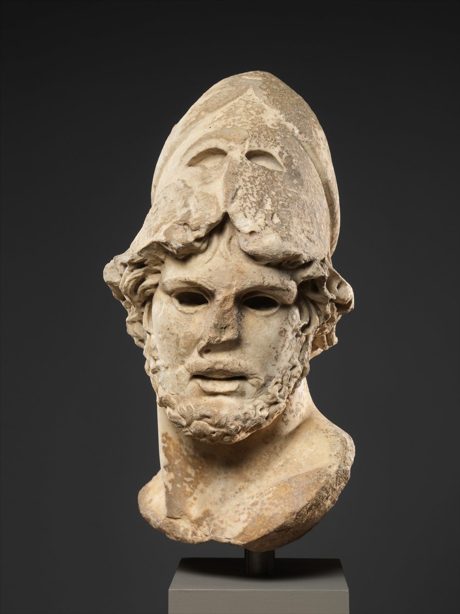 Marmurowa głowa greckiego generała, ok.100 AD (marmur, pentel) autorstwa Roman