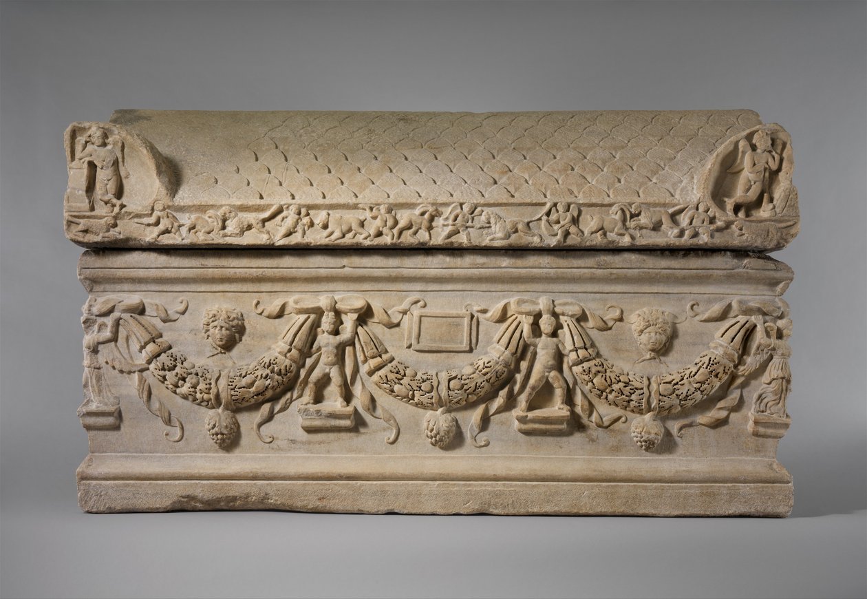 Marmurowy sarkofag z girlandami, ok. 200-225 ne (marmur) autorstwa Roman