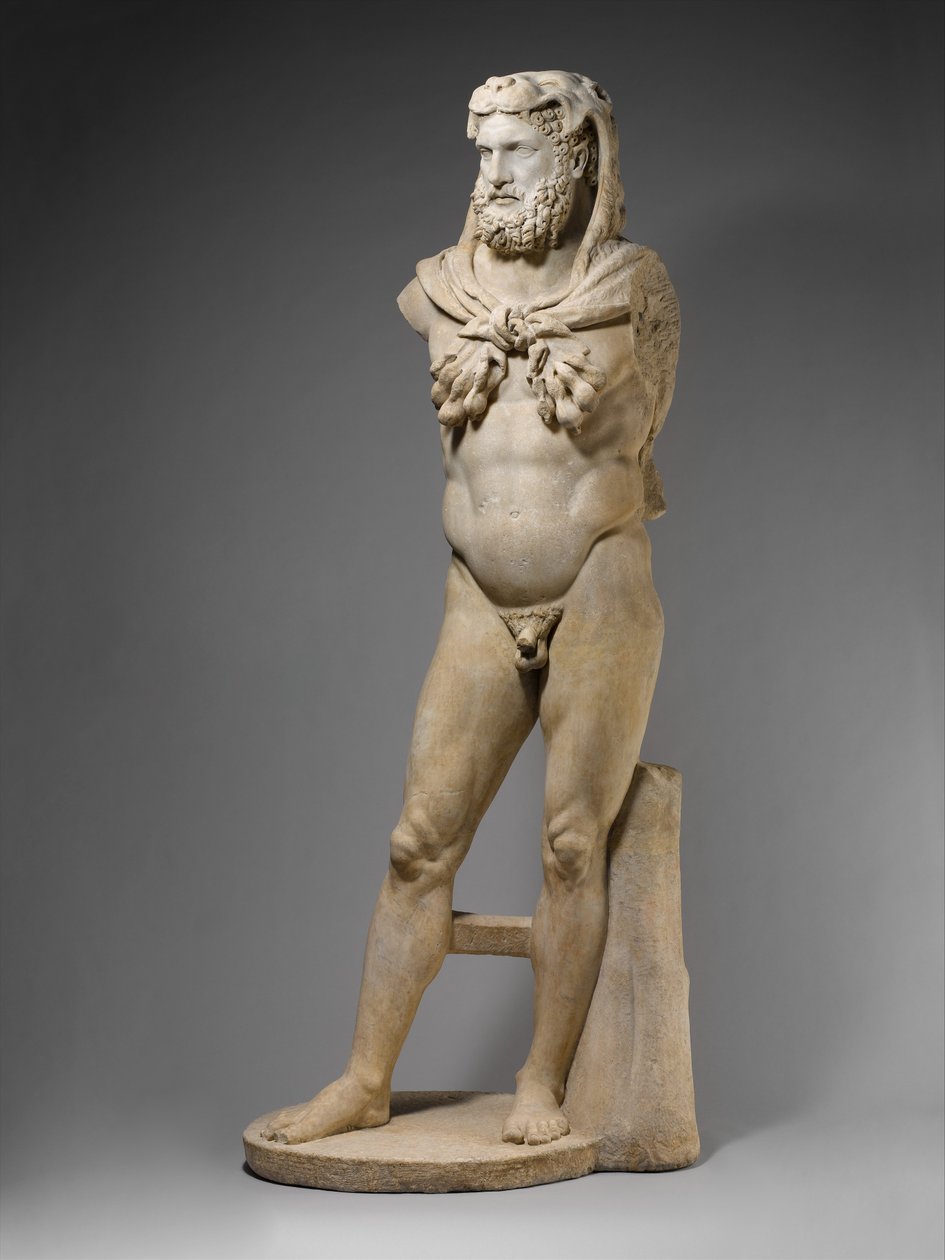 Marmurowy posąg brodatego Herkulesa, 68-98 AD (marmur) autorstwa Roman