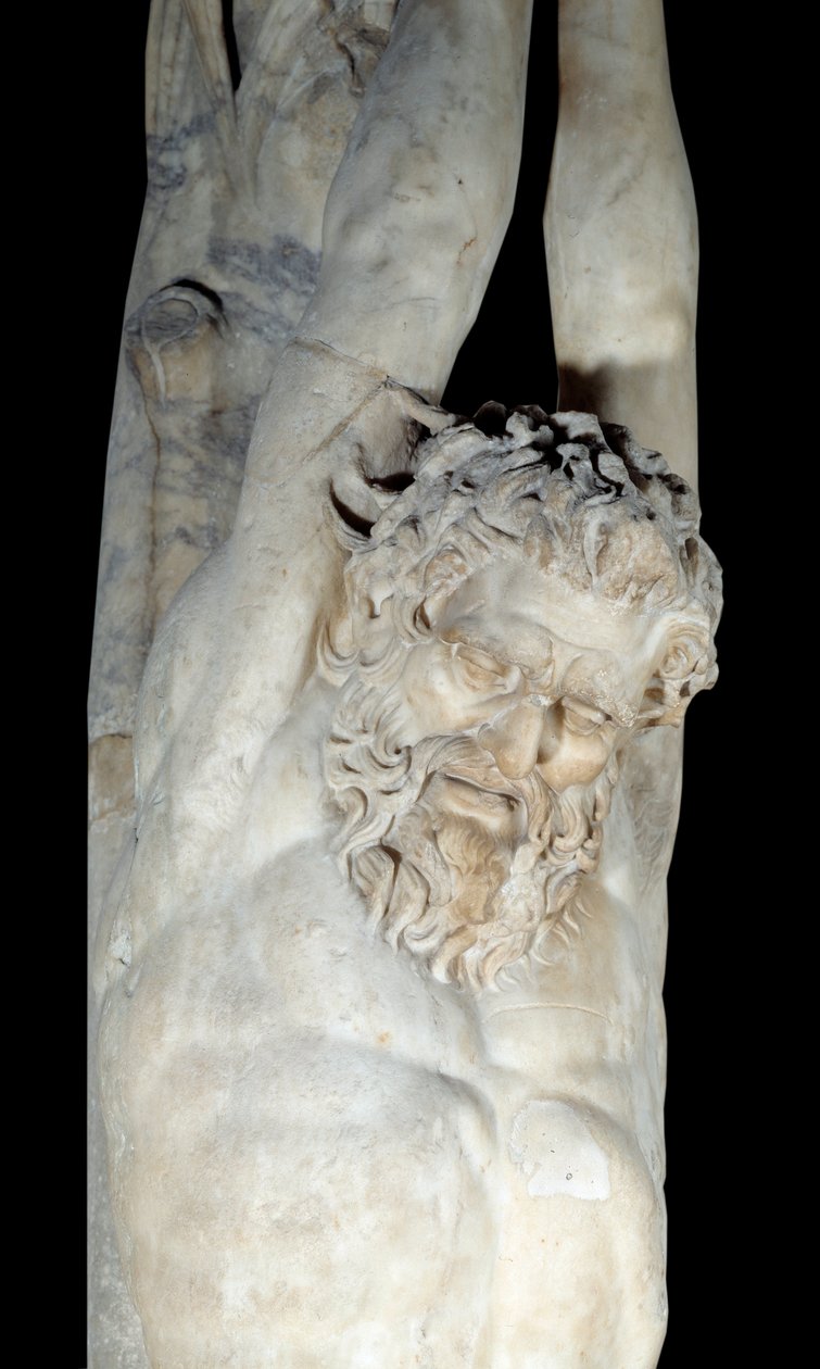 Męka Marsjasza zwisająca z pnia sosny. Szczegół. Rzeźba marmurowa z końca III-początku II wieku p.n.e. Słońce 2,5 m Paryż, Musee du Louvre autorstwa Roman