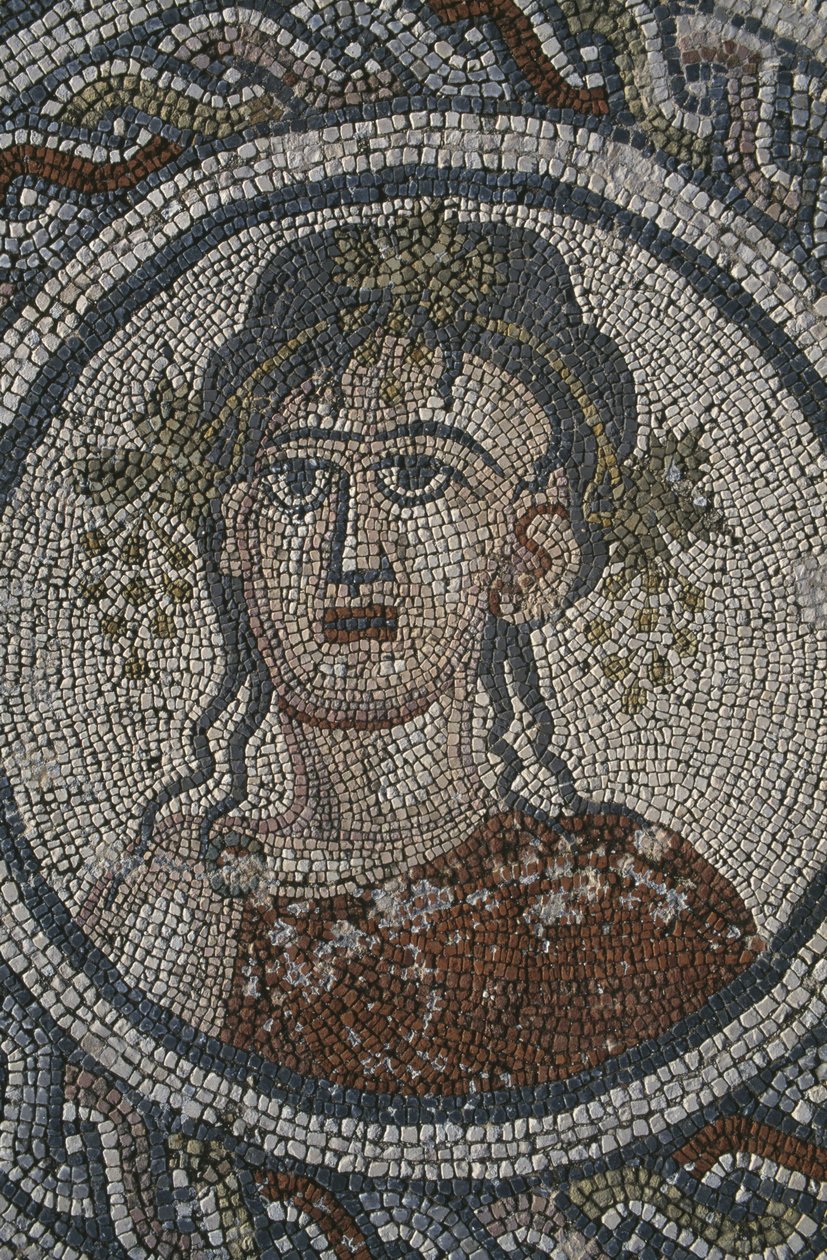 Mozaika przedstawiająca cztery pory roku, Dom "Dionizosa", detal, głowa (mozaika) autorstwa Roman