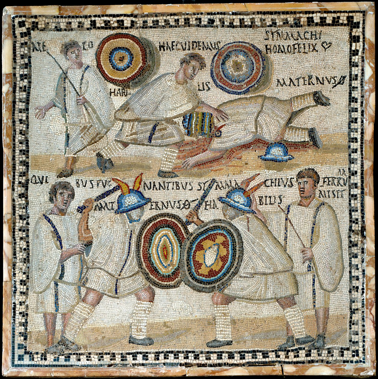 Mozaika przedstawiająca walkę dwóch ekwitów o imionach Simmachius i Maternus, rzymska, III w. n.e. autorstwa Roman