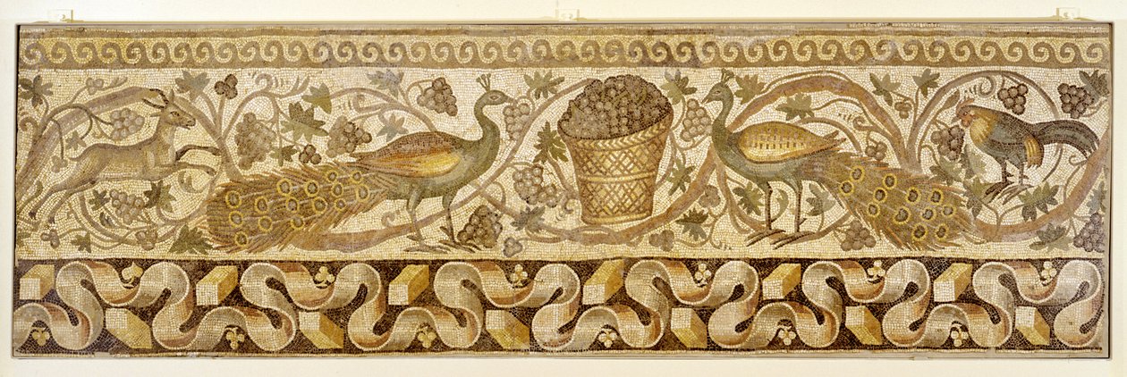 Mozaika z ramką zwoju winorośli z pawiami, Antiochia, 526-540 autorstwa Roman
