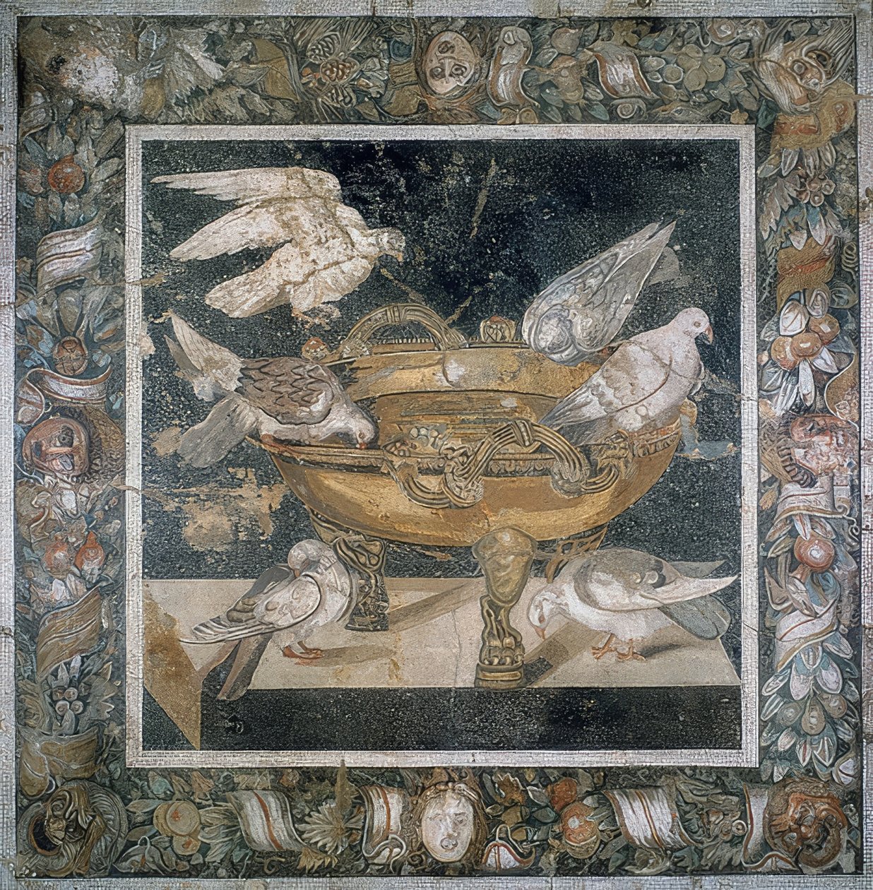 Mozaika z Pompejów z grupą gołębi na skraju obrąbka. III wiek p.n.e. autorstwa Roman