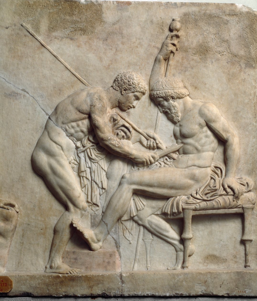 Sztuka neo-poddaszu (neo attic): płaskorzeźba przedstawiająca Telephus (Telephus) operowana przez chirurga - I wpne Z Ercolano (Herculanum) - Neapol, Museo Archeologico Nazionale - Telephus (lub Telephos) leczony przez chirurga - Relief autorstwa Roman