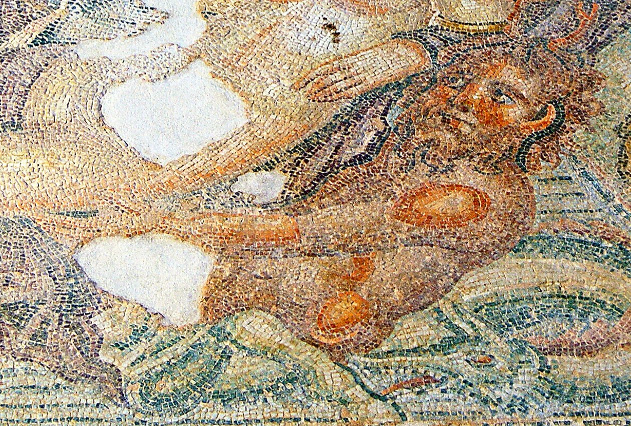 Nereides i Bythos, fragment Bythos, House of Aion, Pafos, Cypr mozaika autorstwa Roman