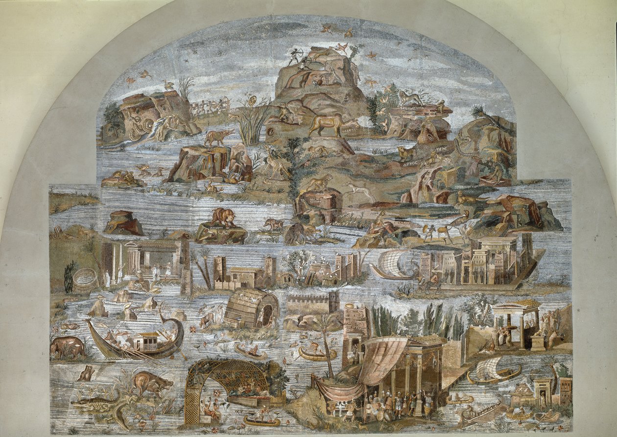 Mozaika nilotyczna Praeneste (Palestrina) z sanktuarium bóstwa Fortuna Primigenia, 80 pne autorstwa Roman
