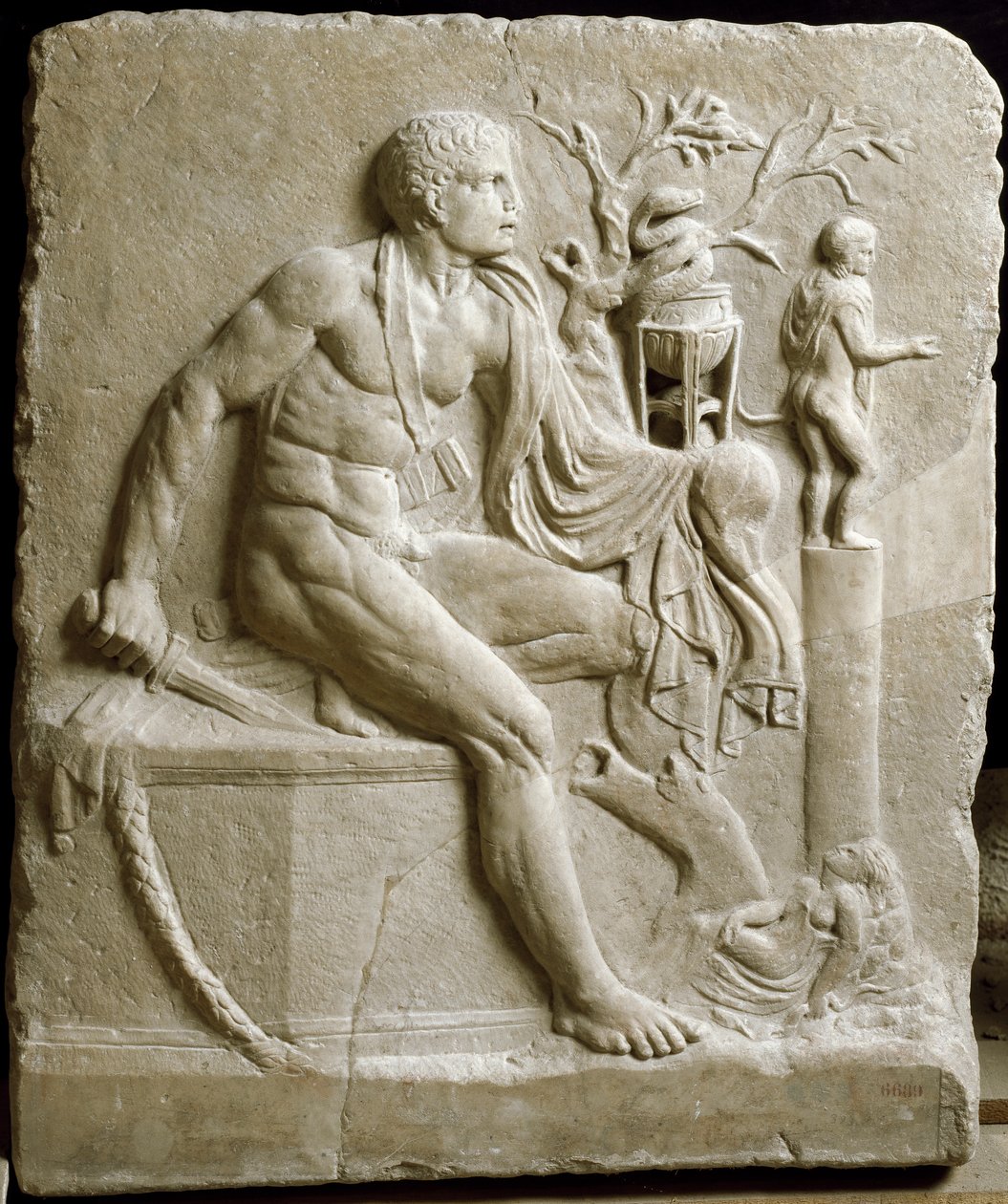 Orestes konsultujący się z wyrocznią Apolla w Delfach (marmur) autorstwa Roman