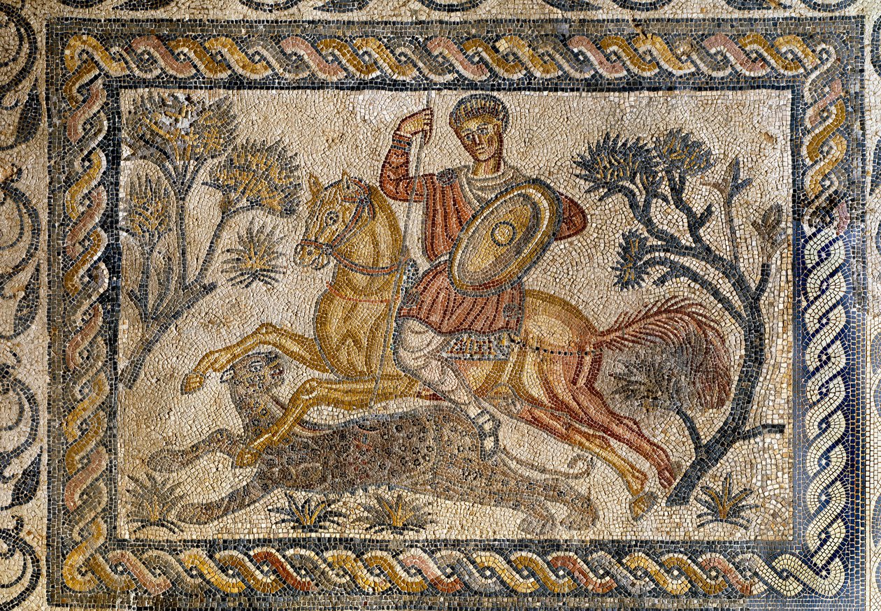 Scena polowania na pantery- Mozaika, IV wne autorstwa Roman