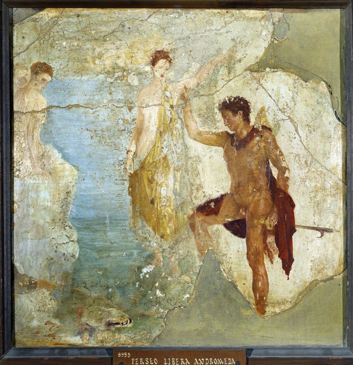 Perseusz uwalnia Andromedę. Fresk 37,5x37,5cm. Z Domu Pięciu Szkieletów (Casa dei cinque Skeletri) w Pompejach. sd. Museo nazionale archeologico, Neapol (Muzeum Archeologiczne w Neapolu). © Raffael/Leemage autorstwa Roman