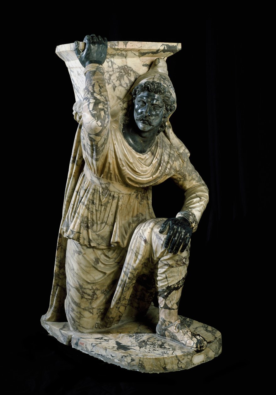 Perski posąg sługi klęka. Rzymska rzeźba z marmuru inspirowana szkołą Pergamo. 170-180 n.e. Ciemny. 164 cm Museo Archeologico Nazionale, Neapol autorstwa Roman